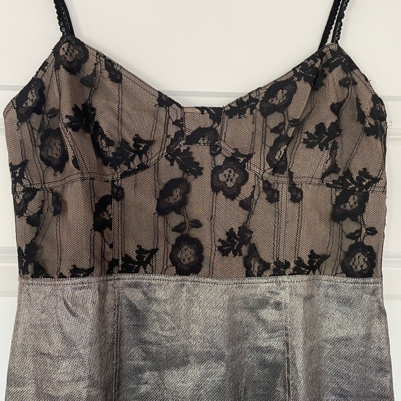 Marc Jacobs Vintage Lace Bustier and Metallic Silk Dress, Lace Straps, Size 0 - Picture 2 of 13